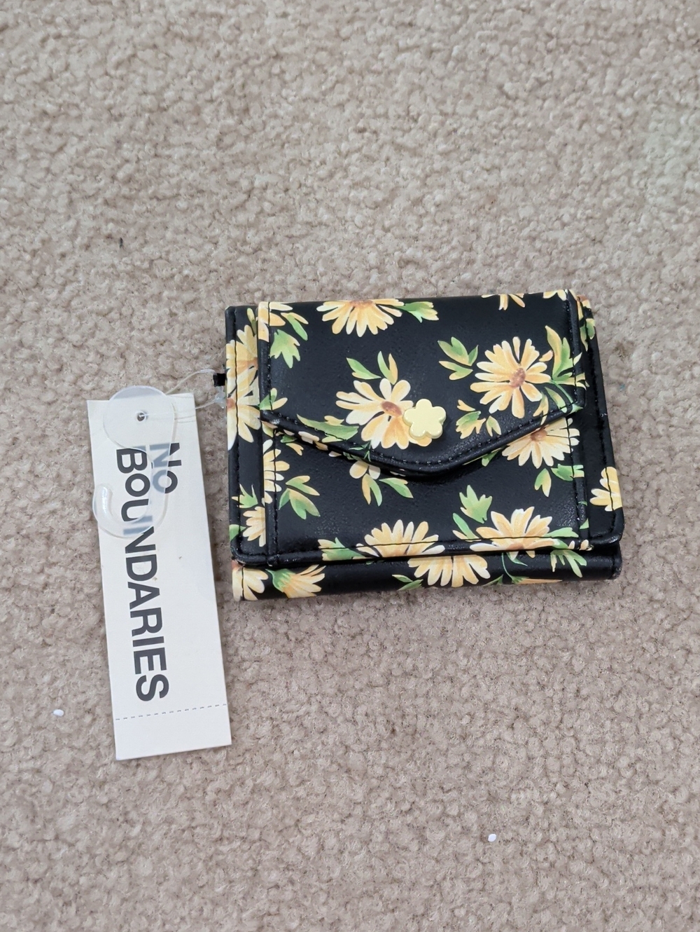 No Boundaries Black Wallet with Yellow Floral Print